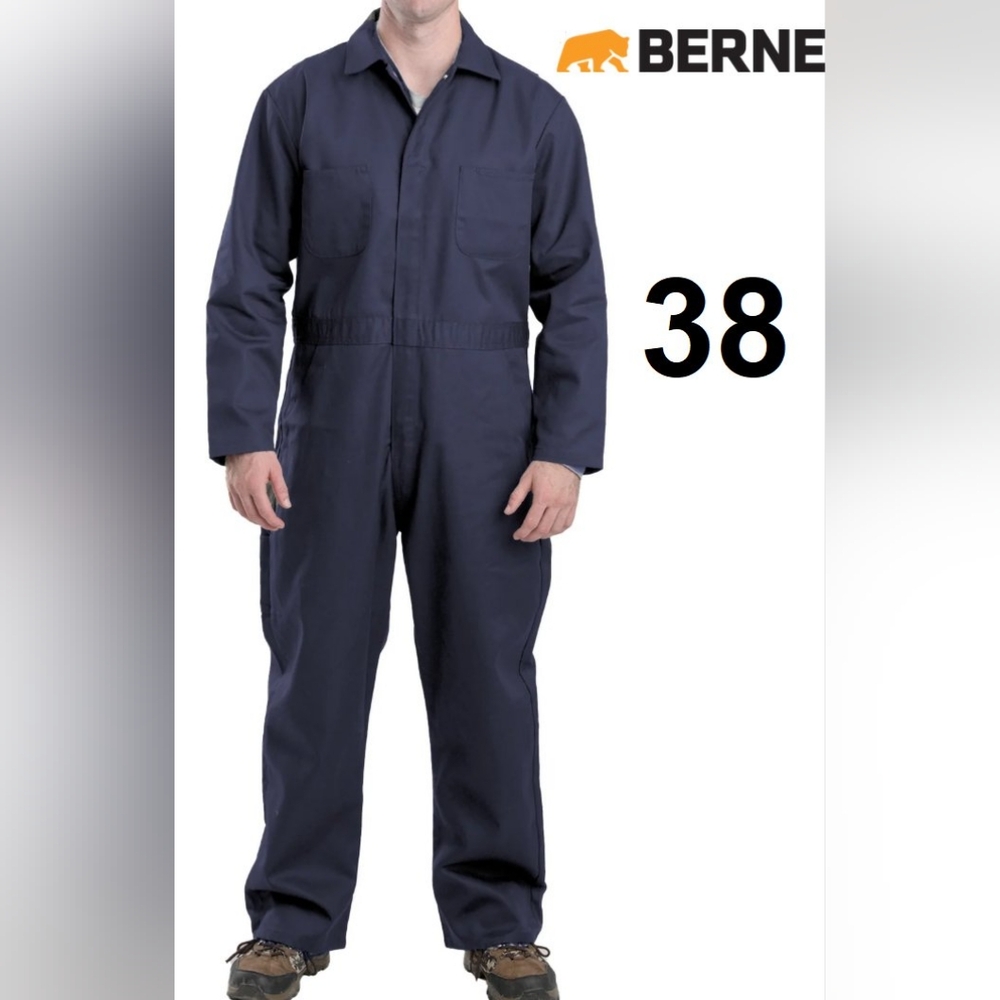 Berne Heritage Unlined Poly/Cotton Blend Twill Coveralls, Navy, Small, 38 Chest